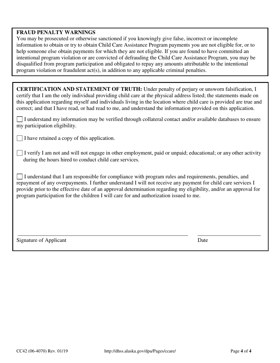 Form CC42 Approved Relative Child Care Provider Application - Alaska, Page 4