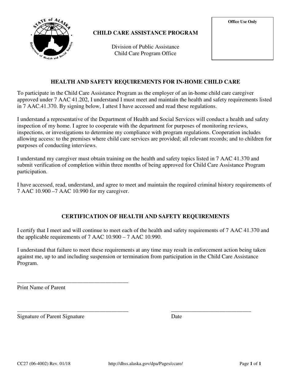 Form CC27 Fill Out, Sign Online and Download Printable PDF, Alaska