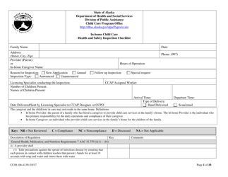 Form CC88 In-home Child Care Health and Safety Inspection Checklist - Alaska