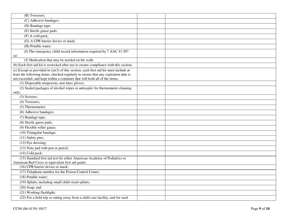 Form CC88 In-home Child Care Health and Safety Inspection Checklist - Alaska, Page 9