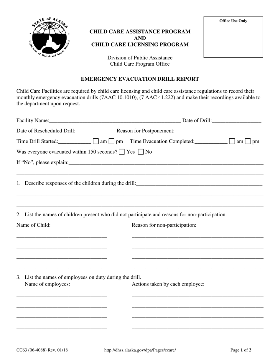 Form CC63 Emergency Evacuation Drill Report - Alaska, Page 1
