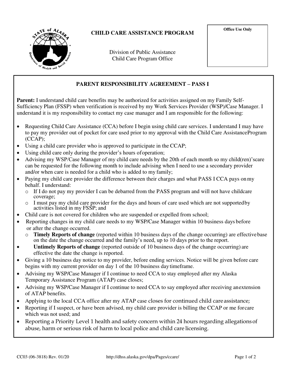 Form CC03 Parent Responsibility Agreement - Pass I - Alaska, Page 1