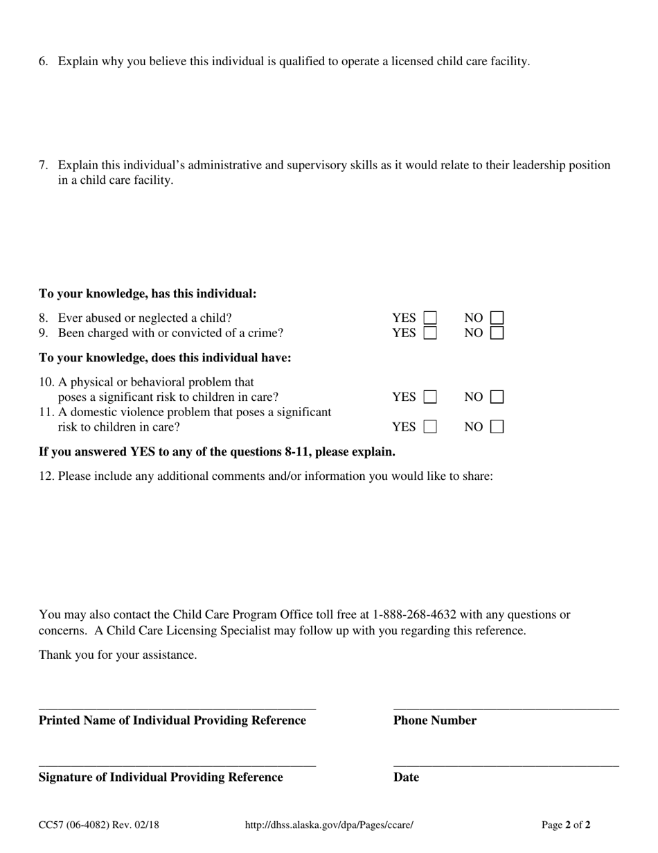 Form CC57 Child Care Facility - Administrator Reference - Alaska, Page 2
