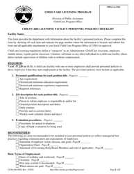 Document preview: Form CC60 Child Care Facility Personnel Policies Checklist - Alaska