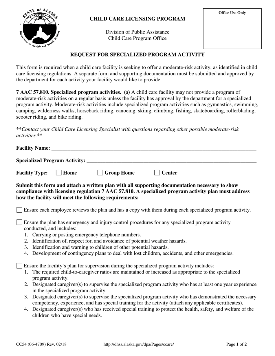 Form CC54 - Fill Out, Sign Online and Download Printable PDF, Alaska ...