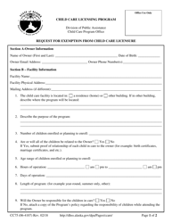 Document preview: Form CC75 Request for Exemption From Child Care Licensure - Alaska