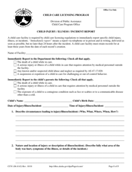 Document preview: Form CC91 Child Injury/Illness/Incident Report - Alaska