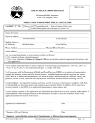 Document preview: Form CC94 Application for Biennial Child Care License - Alaska