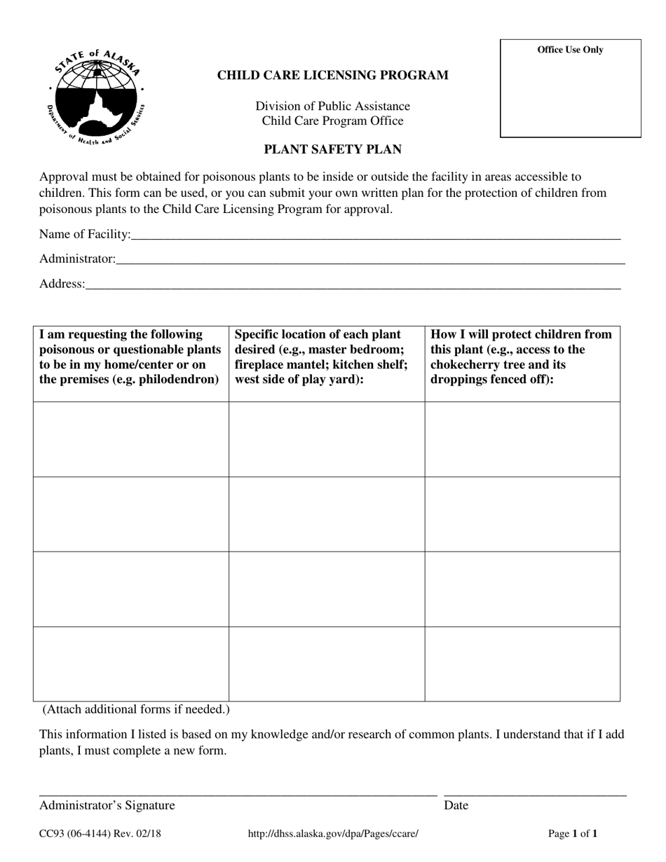 Form CC93 Plant Safety Plan - Alaska, Page 1