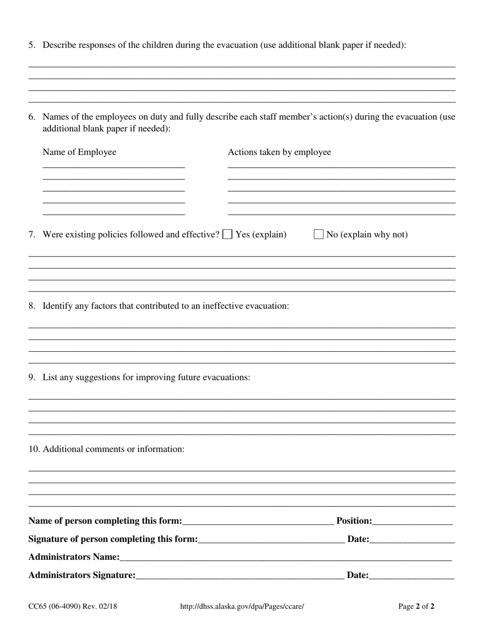 Form CC65 Notification of a Facility Emergency - Alaska, Page 2