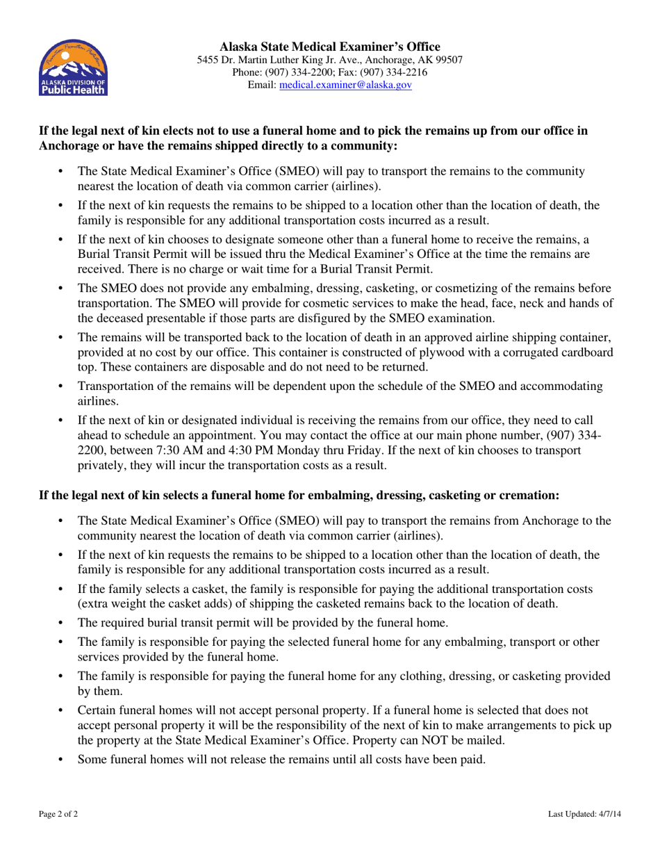 Authorization for Release of Remains - Alaska, Page 2