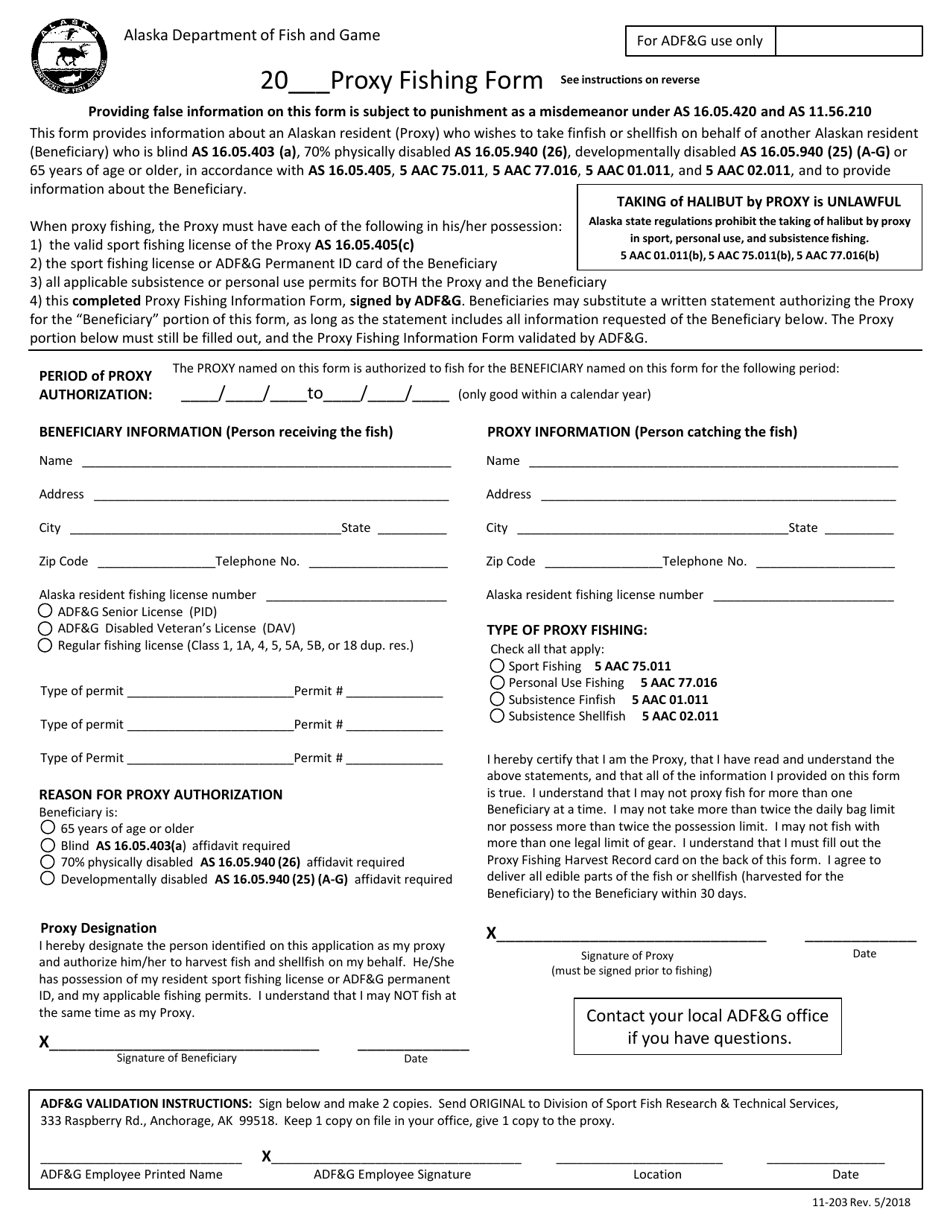 Form 11-203 Proxy Fishing Form - Alaska, Page 1