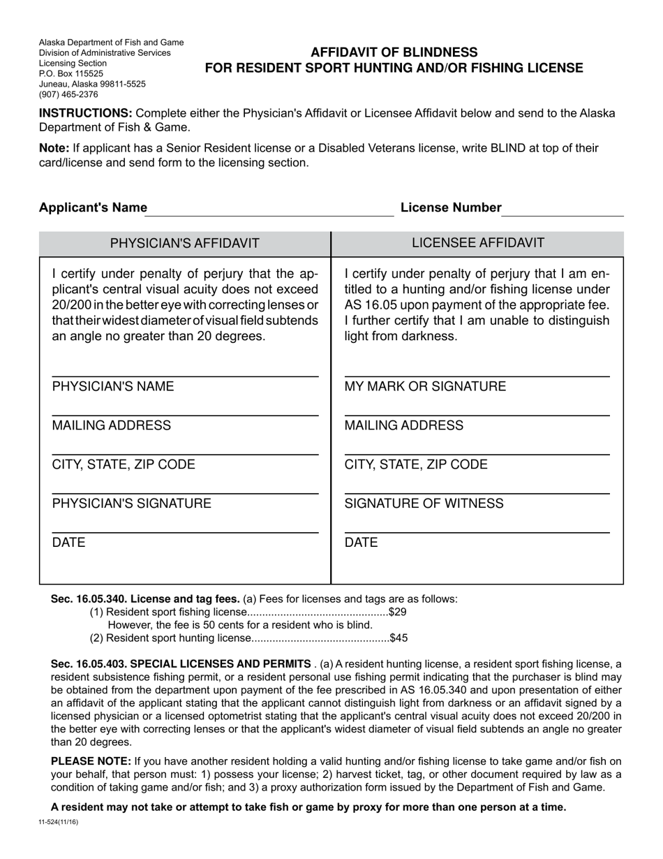 Form 11524 Fill Out, Sign Online and Download Printable PDF, Alaska