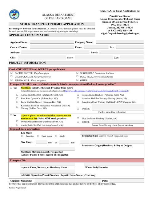 Stock Transport Permit Application - Alaska Download Pdf