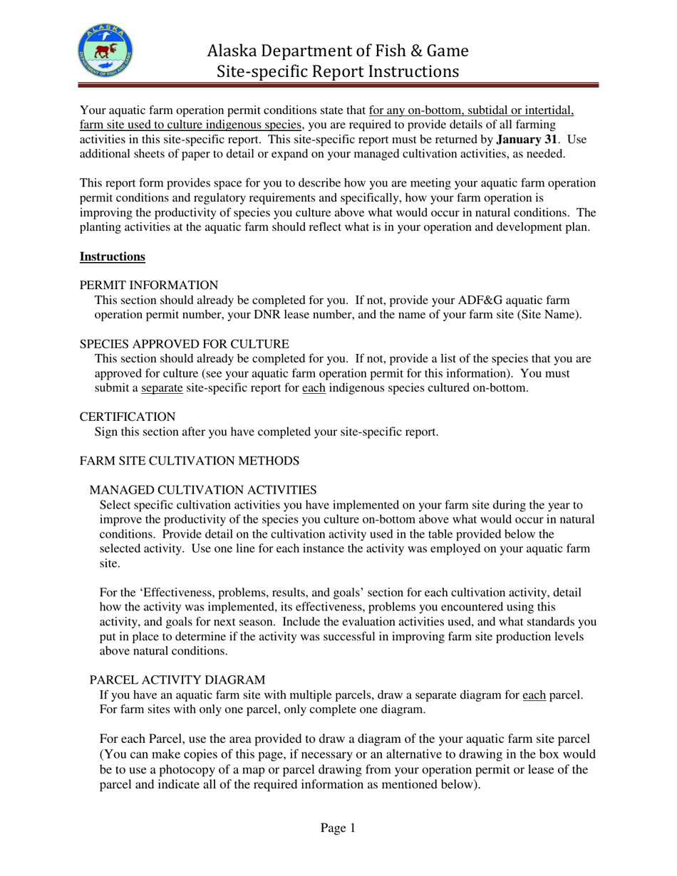 Instructions for Aquatic Farming on-Bottom Site-Specific Report - Alaska, Page 1