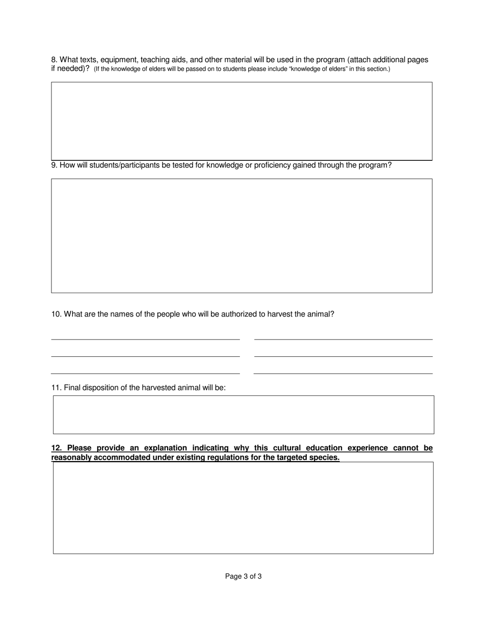 Cultural Education Permit Application - Alaska, Page 3