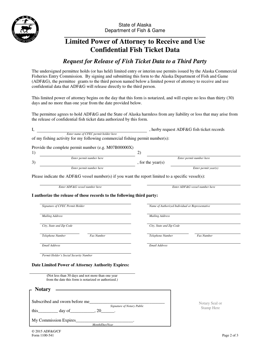 Form 1100-541 Request for Release of Fish Ticket Data to a Third Party (Limited Power of Attorney) - Alaska, Page 2