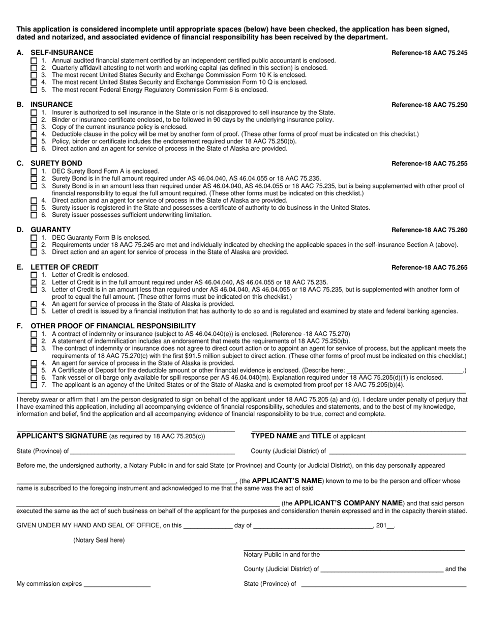 Form 18-303 Financial Responsibility Application  Checklist - Alaska, Page 2