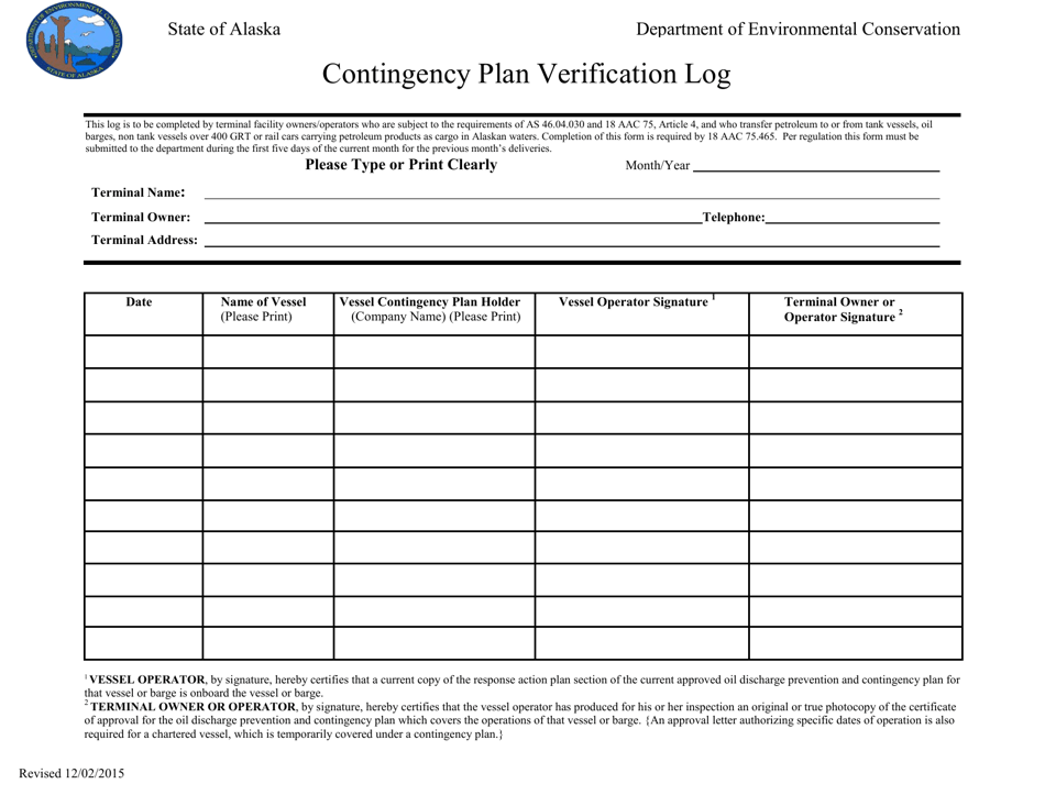Contingency Plan Verification Log - Alaska, Page 1
