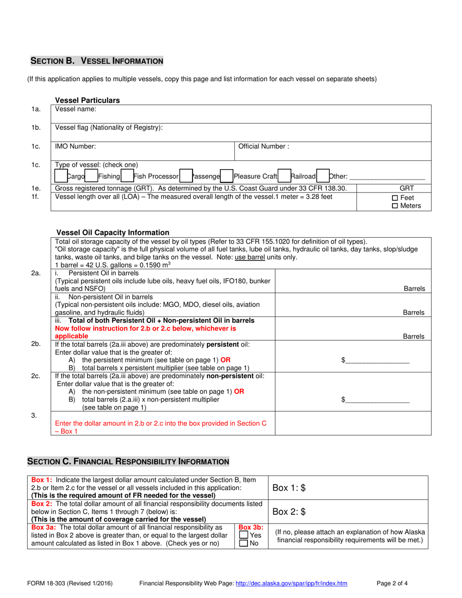 Form 18-303 Nontank Vessel and Railroad Financial Responsibility Application and Checklist - Alaska, Page 3