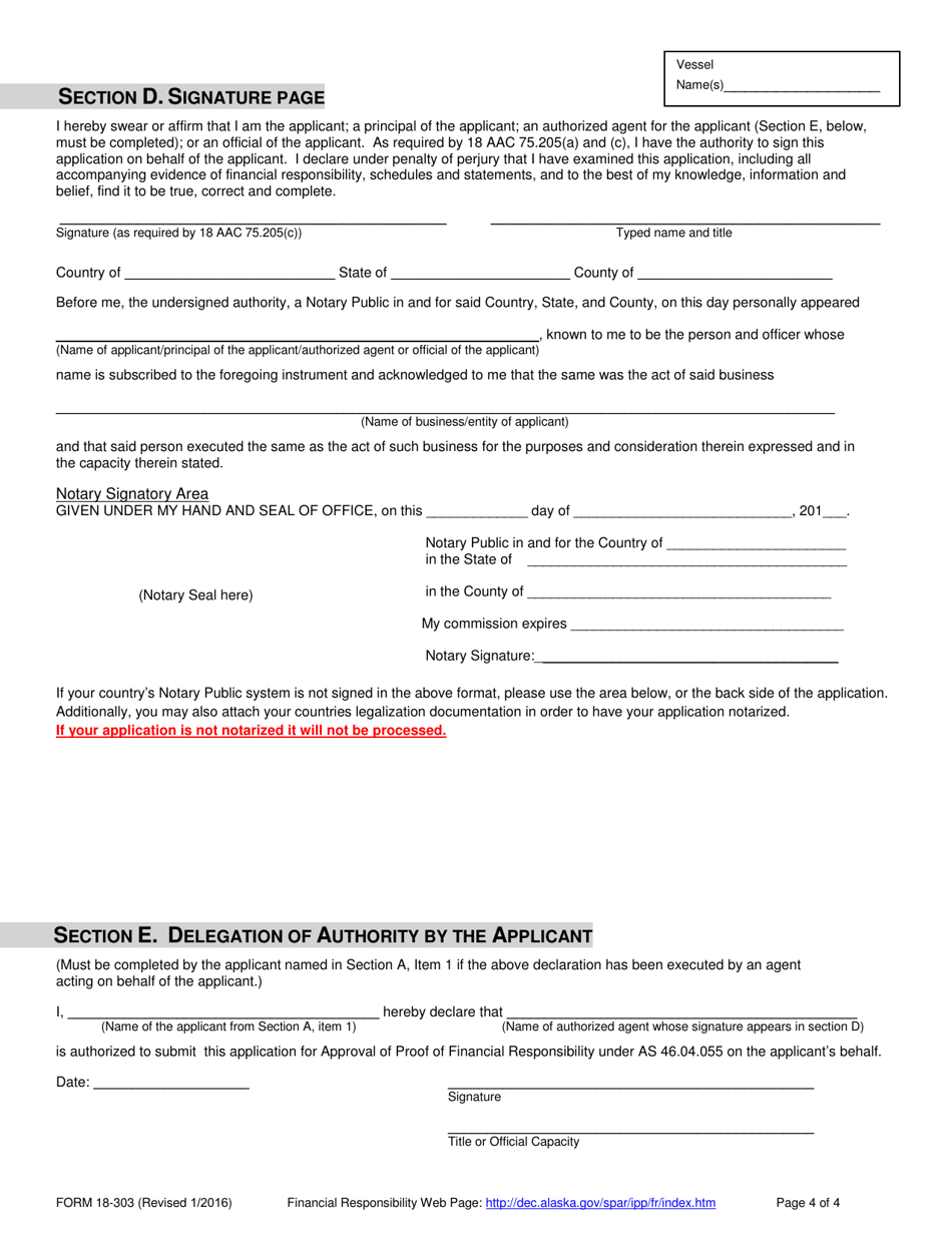Form 18-303 Nontank Vessel and Railroad Financial Responsibility Application and Checklist - Alaska, Page 5