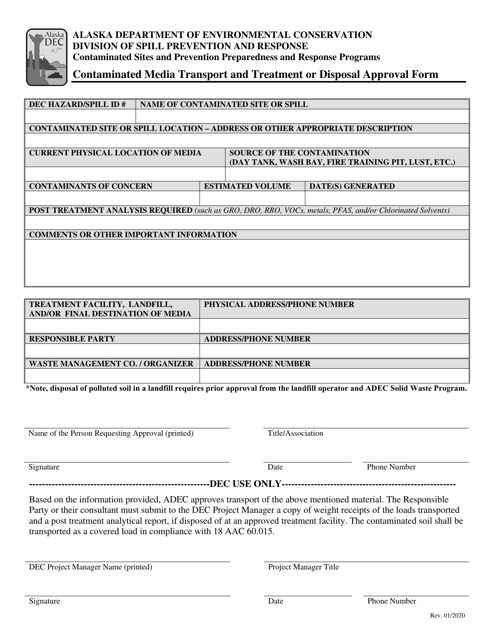 Contaminated Media Transport and Treatment or Disposal Approval Form - Alaska Download Pdf