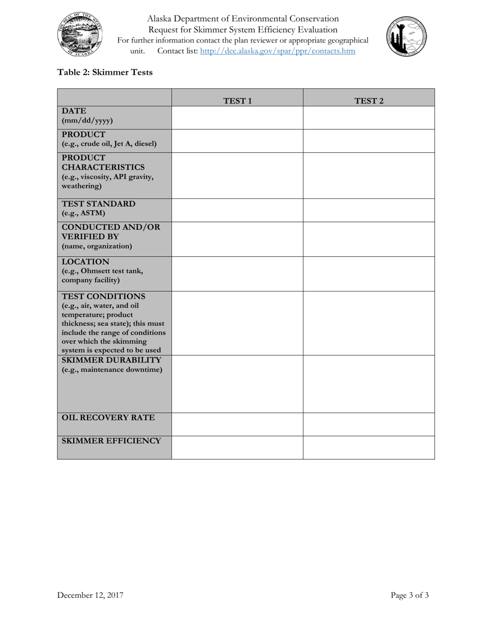 Request for Skimmer System Efficiency Evaluation - Alaska, Page 3