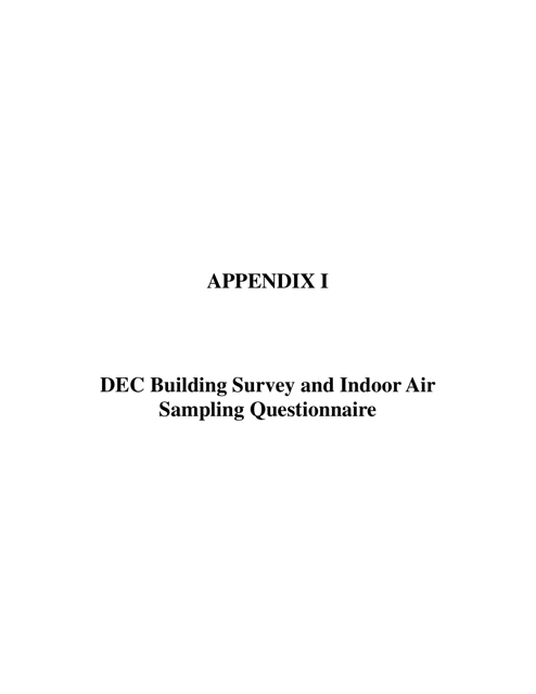 Appendix I Building Inventory and Indoor Air Sampling Questionnaire - Alaska