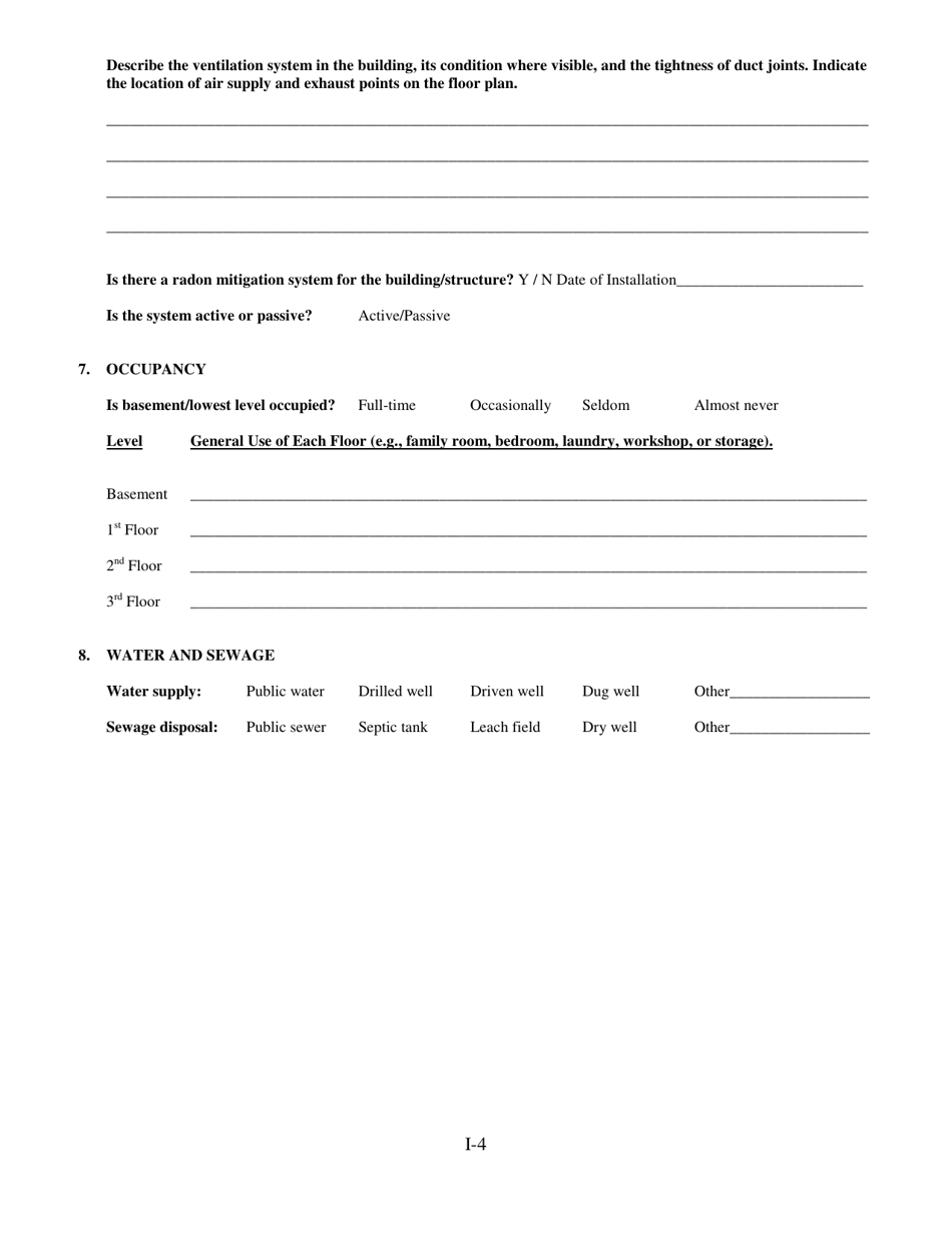 Appendix I Building Inventory and Indoor Air Sampling Questionnaire - Alaska, Page 6