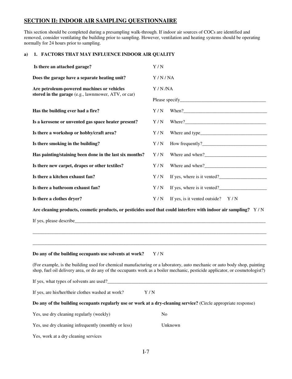 Appendix I Building Inventory and Indoor Air Sampling Questionnaire - Alaska, Page 9