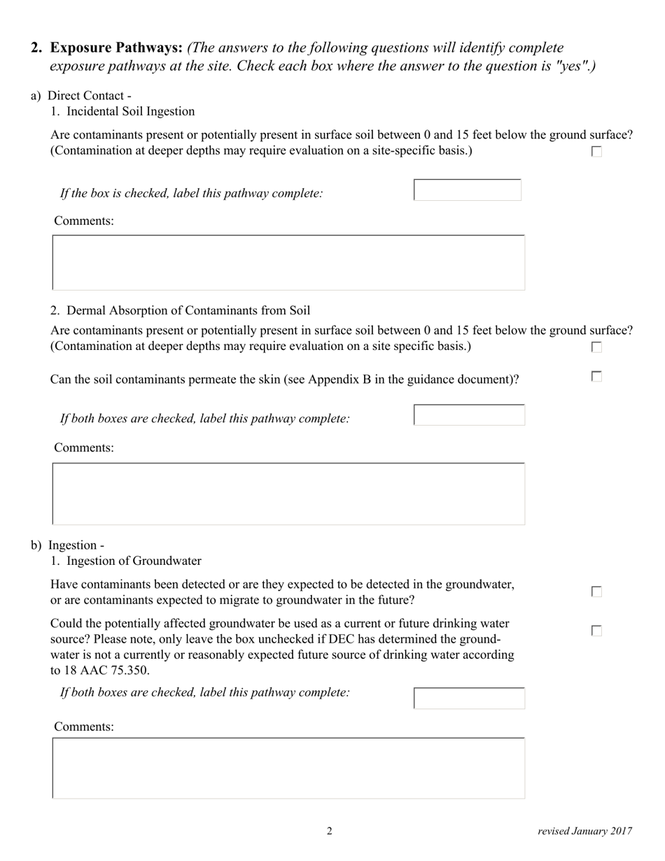 Appendix A Human Health Conceptual Site Model Scoping Form and Standardized Graphic - Alaska, Page 2