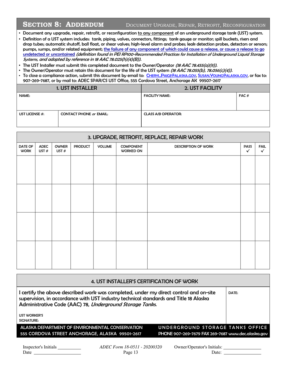 ADEC Form 18-0511 Ust Operations Inspection Report - Alaska, Page 13
