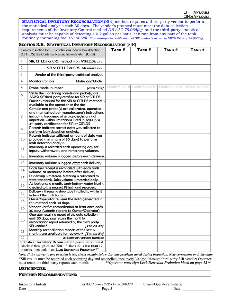 ADEC Form 18-0511 Ust Operations Inspection Report - Alaska, Page 5