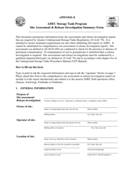 Form 18-0508 Appendix B &quot;Adec Storage Tank Program Site Assessment &amp; Release Investigation Summary Form&quot; - Alaska