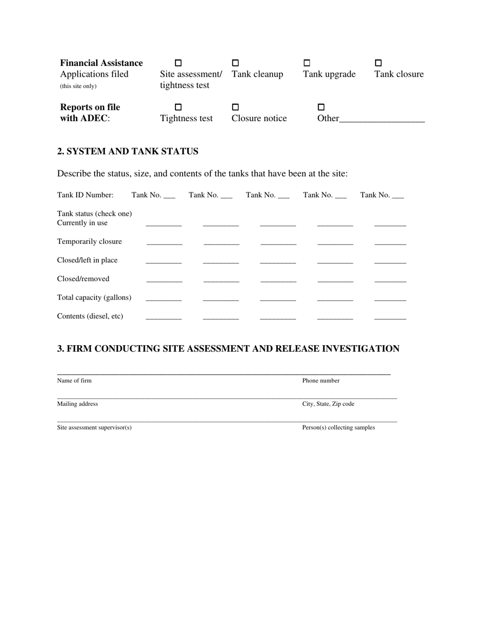 Form 18-0508 Appendix B Adec Storage Tank Program Site Assessment  Release Investigation Summary Form - Alaska, Page 2