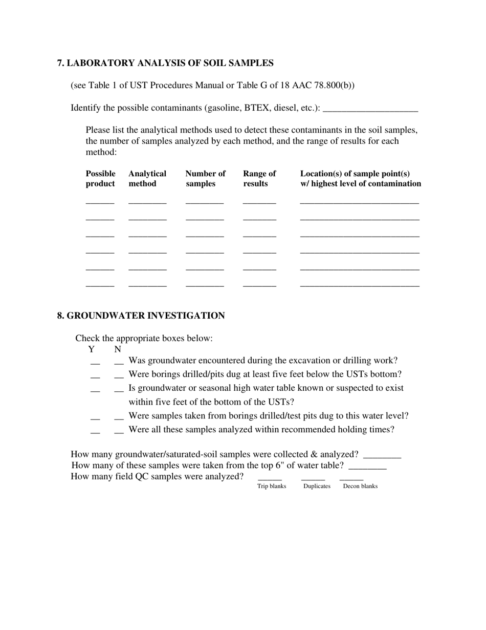 Form 18-0508 Appendix B Adec Storage Tank Program Site Assessment  Release Investigation Summary Form - Alaska, Page 5