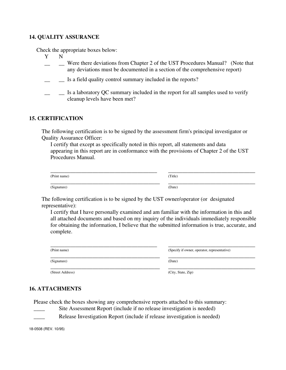 Form 18-0508 Appendix B Adec Storage Tank Program Site Assessment  Release Investigation Summary Form - Alaska, Page 8