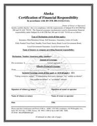 Certification of Financial Responsibility - Alaska