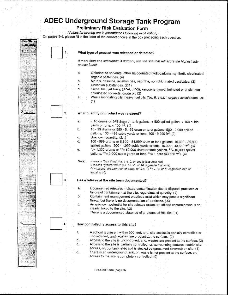 Form 18-0509 Preliminary Risk Evaluation Form - Alaska, Page 3