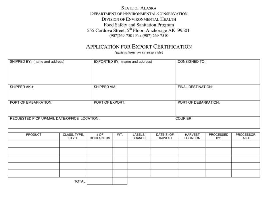Alaska Application for Export Certification - Fill Out, Sign Online and ...