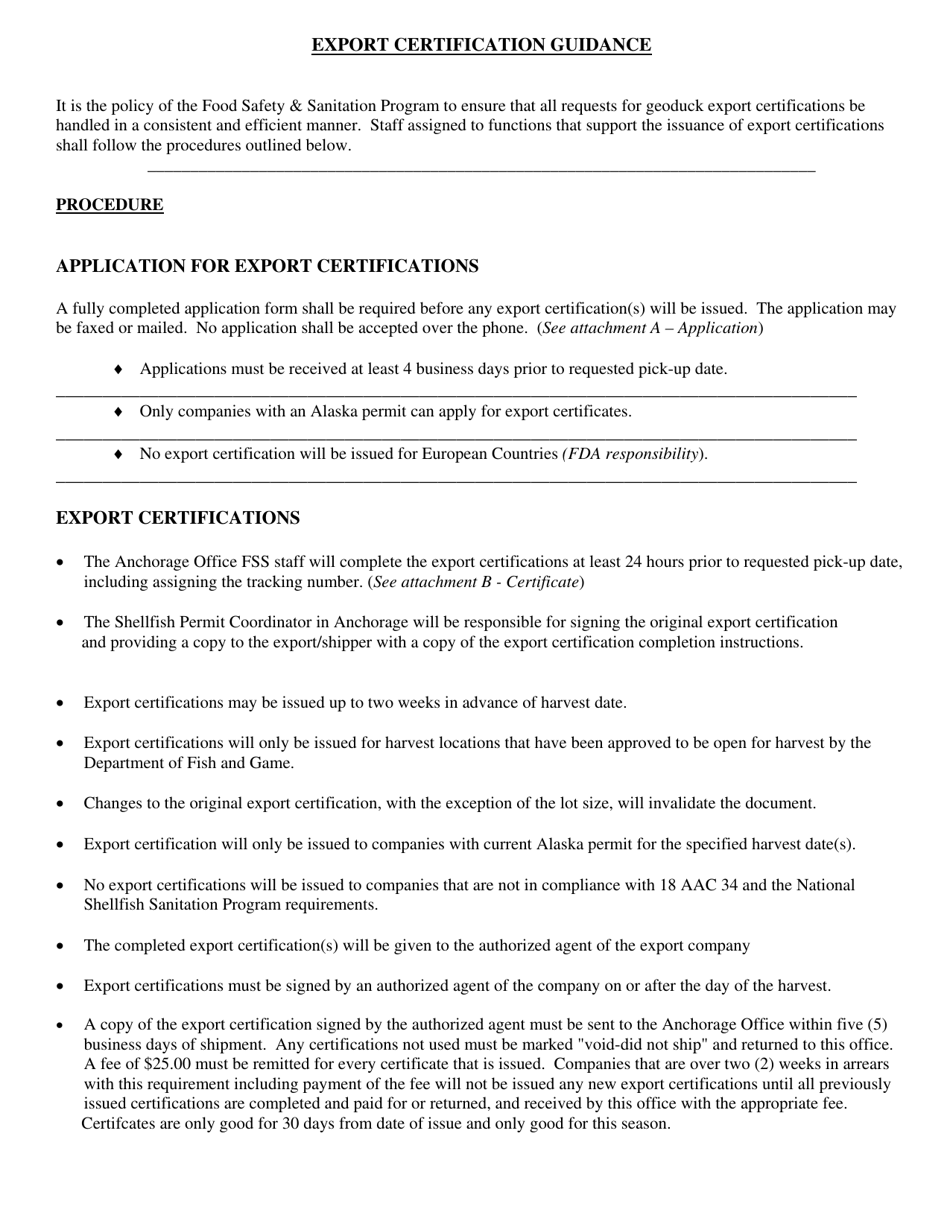 Application for Export Certification - Alaska, Page 3