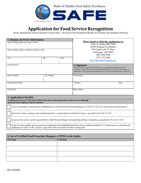 Application for Food Service Recognition - Alaska Download Pdf