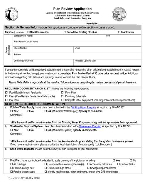 Form 18-31-APP.01 Plan Review Application - Alaska