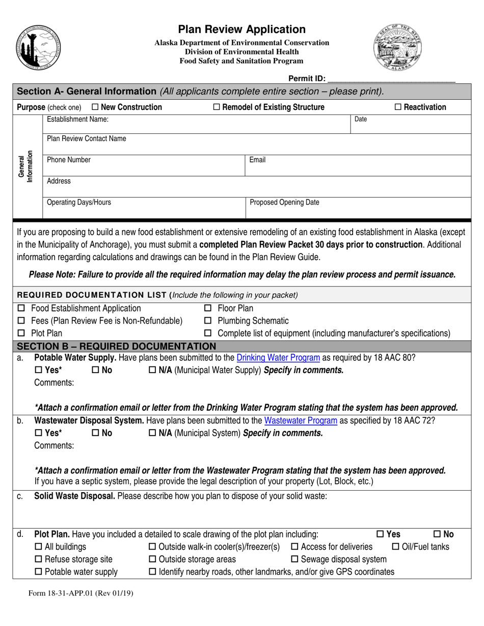 Form 18-31-APP.01 Plan Review Application - Alaska, Page 1