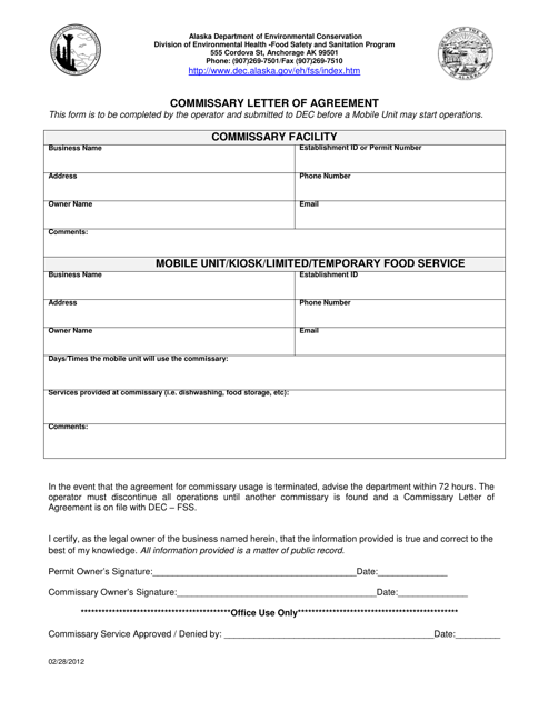 Alaska Commissary Letter of Agreement Download Fillable PDF Alaska Commissary Letter of Agreement Download Fillable PDF