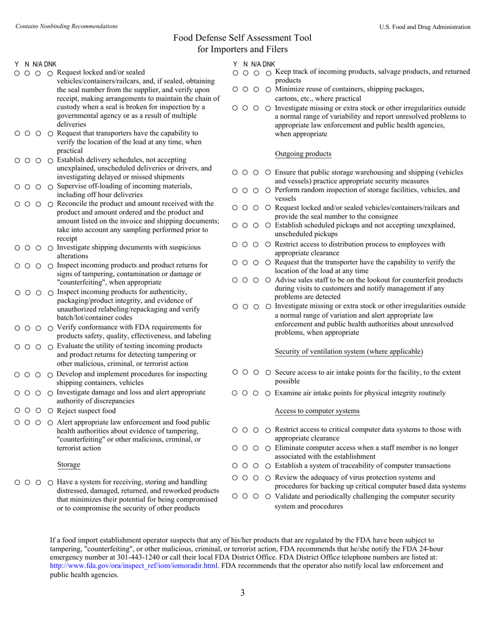 Food Defense Self Assessment Tool for Importers and Filers - Fill Out ...