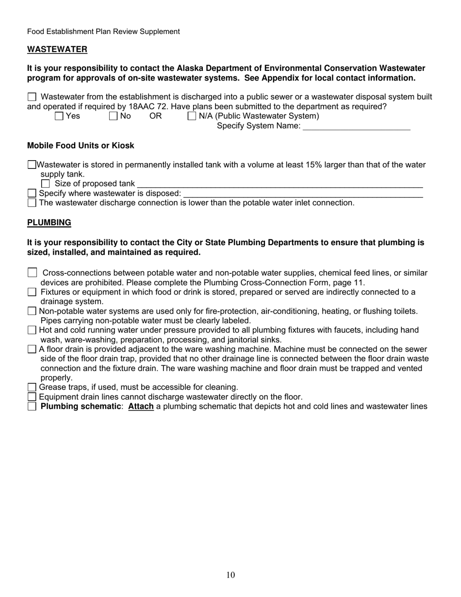 Food Establishment Plan Review Supplement - Alaska, Page 10