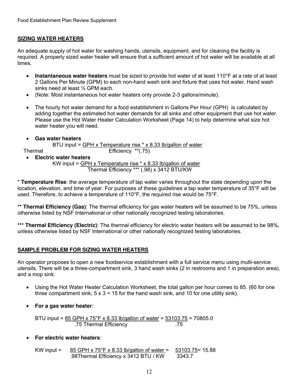 Food Establishment Plan Review Supplement - Alaska, Page 12