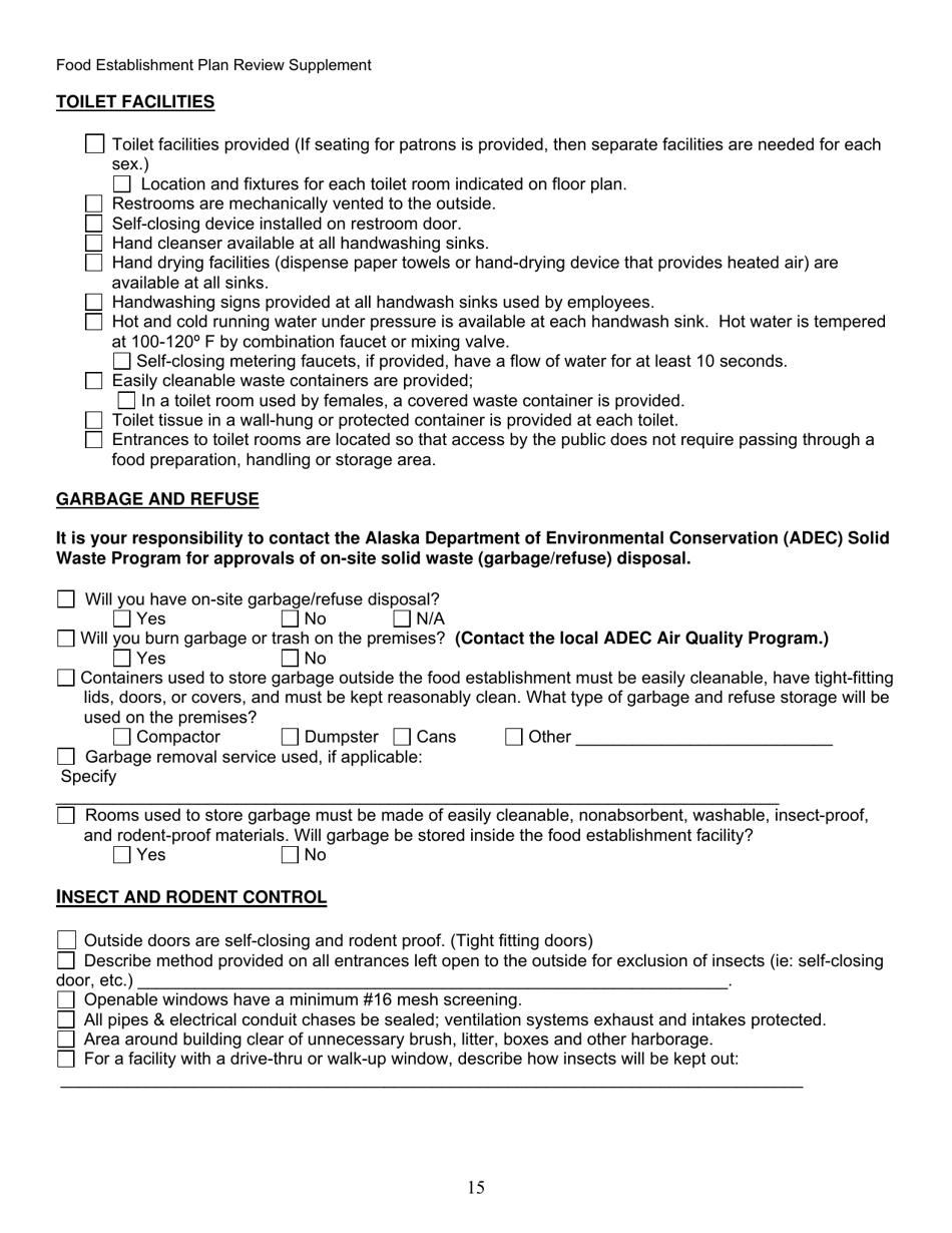Food Establishment Plan Review Supplement - Alaska, Page 15
