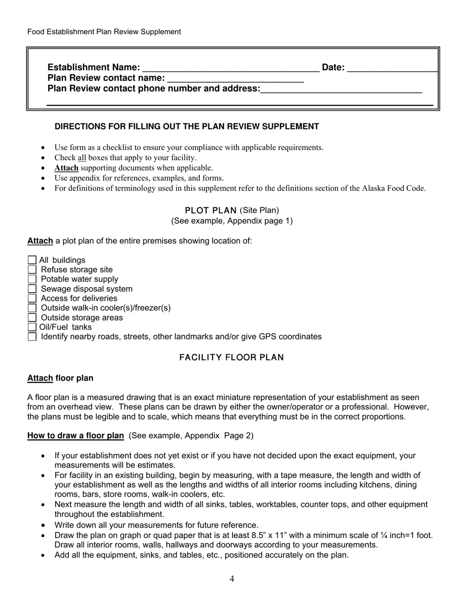 Food Establishment Plan Review Supplement - Alaska, Page 4